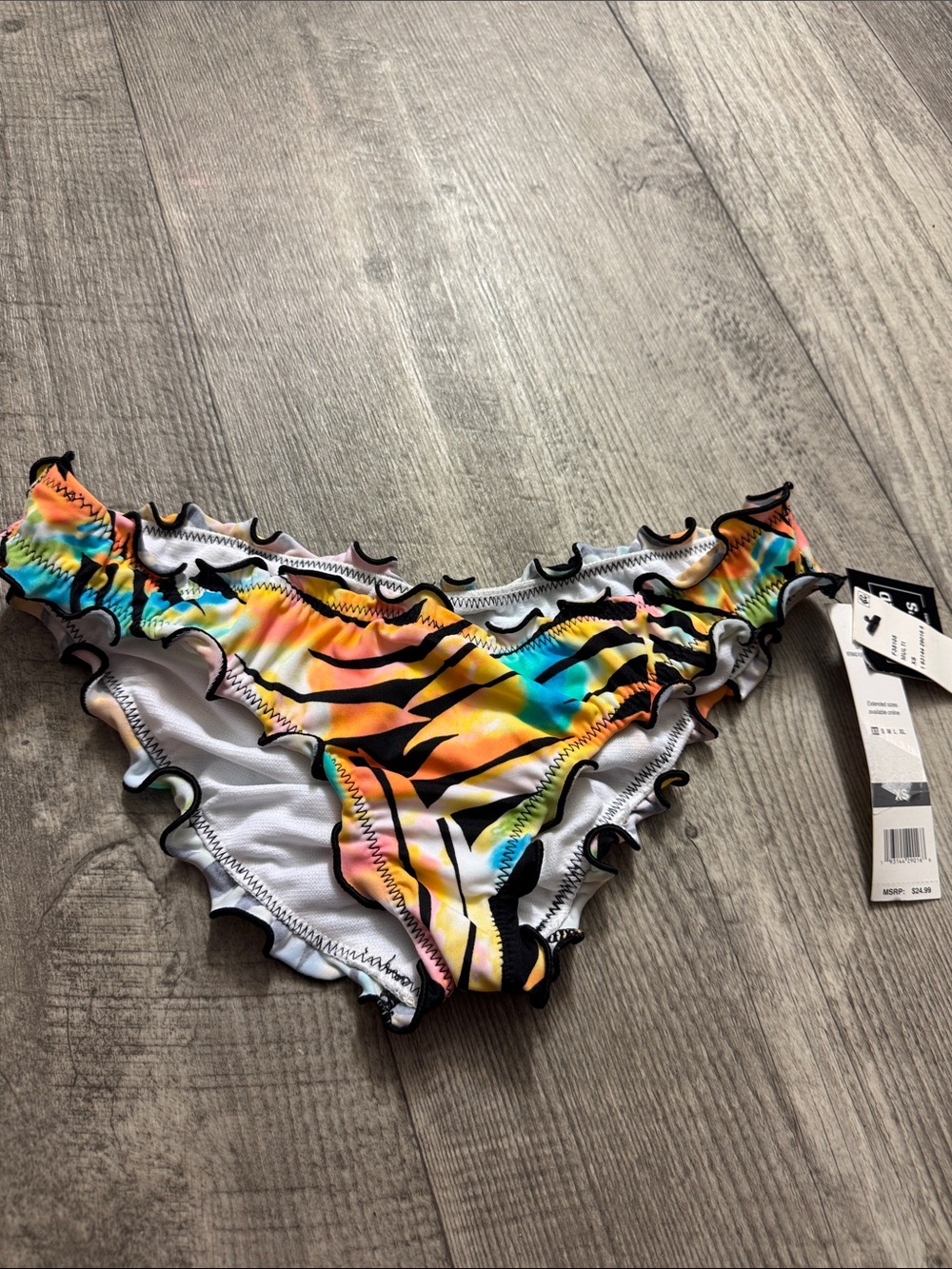 Ruffled Multicolor Tropical Stripe Bikini Bottom - Women Swim